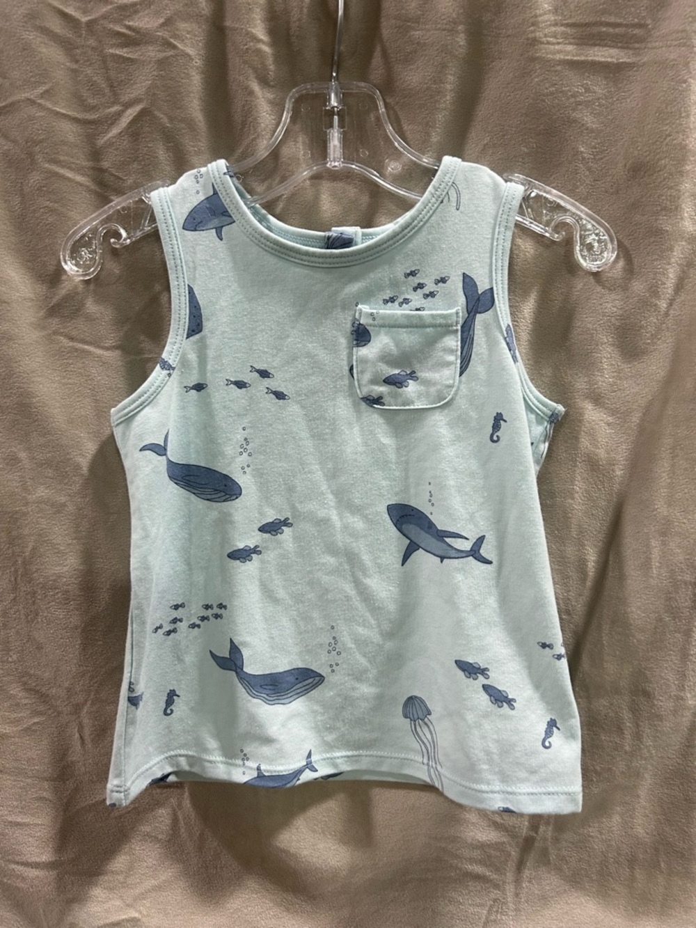 Kids' Light Seafoam‎ Tank Top with Navy Marine Print